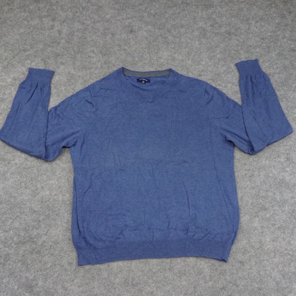 Croft Barrow Sweater Mens Medium V Neck Blue Long Sleeve Cotton Rayon